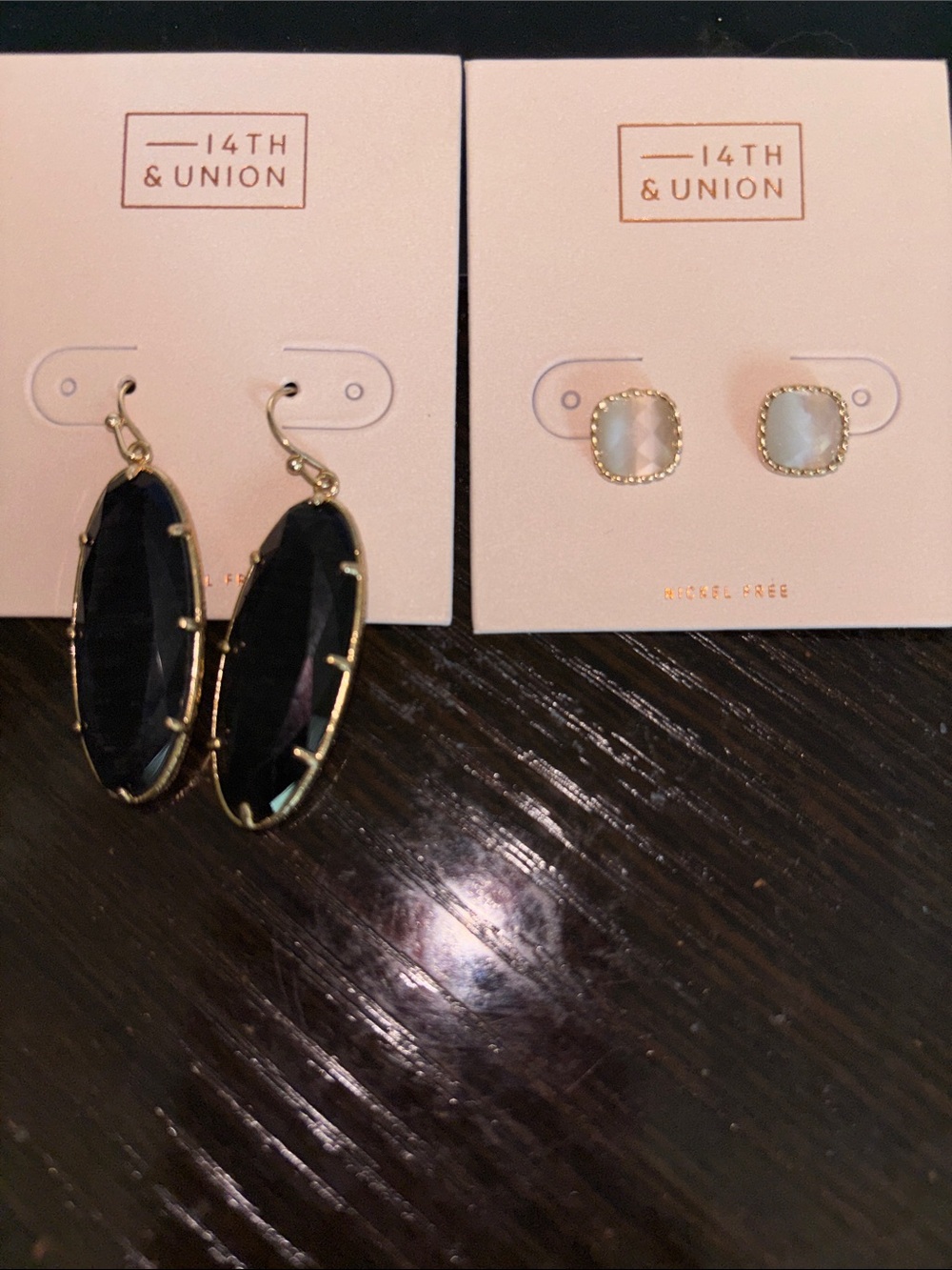 14th & Union Black Oval Drop and White Mother-of-Pearl Stud Earrings Set